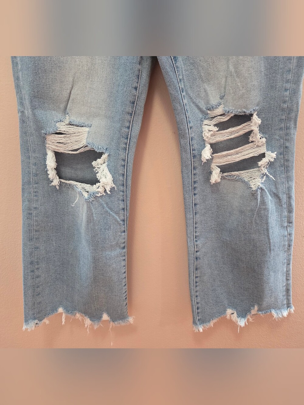 Womens Light Blue Distressed Straight Crop Jeans - Picture 5 of 9